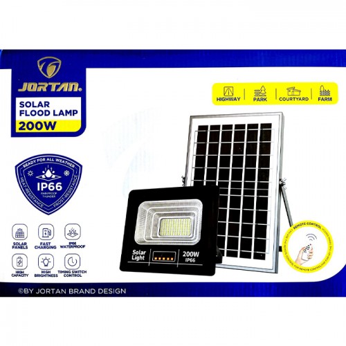 ΗΛΙΑΚΟΣ ΦΩΤΟΒΟΛΤΑΙΚΟΣ ΠΡΟΒΟΛΕΑΣ JORTAN 200W ΜΕ ΤΗΛΕΧΕΙΡΙΣΤΗΡΙΟ ΚΑΙ ΦΩΤΟΚΥΤΤΑΡΟ IP66