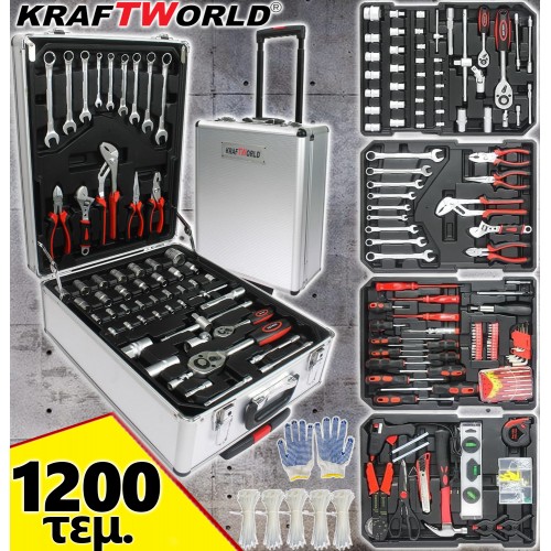 Κουτί με Εργαλεία 1200 Τεμαχίων KraftWorld – Καστάνιες, Κλειδιά, Πένσες, Κατσαβίδια