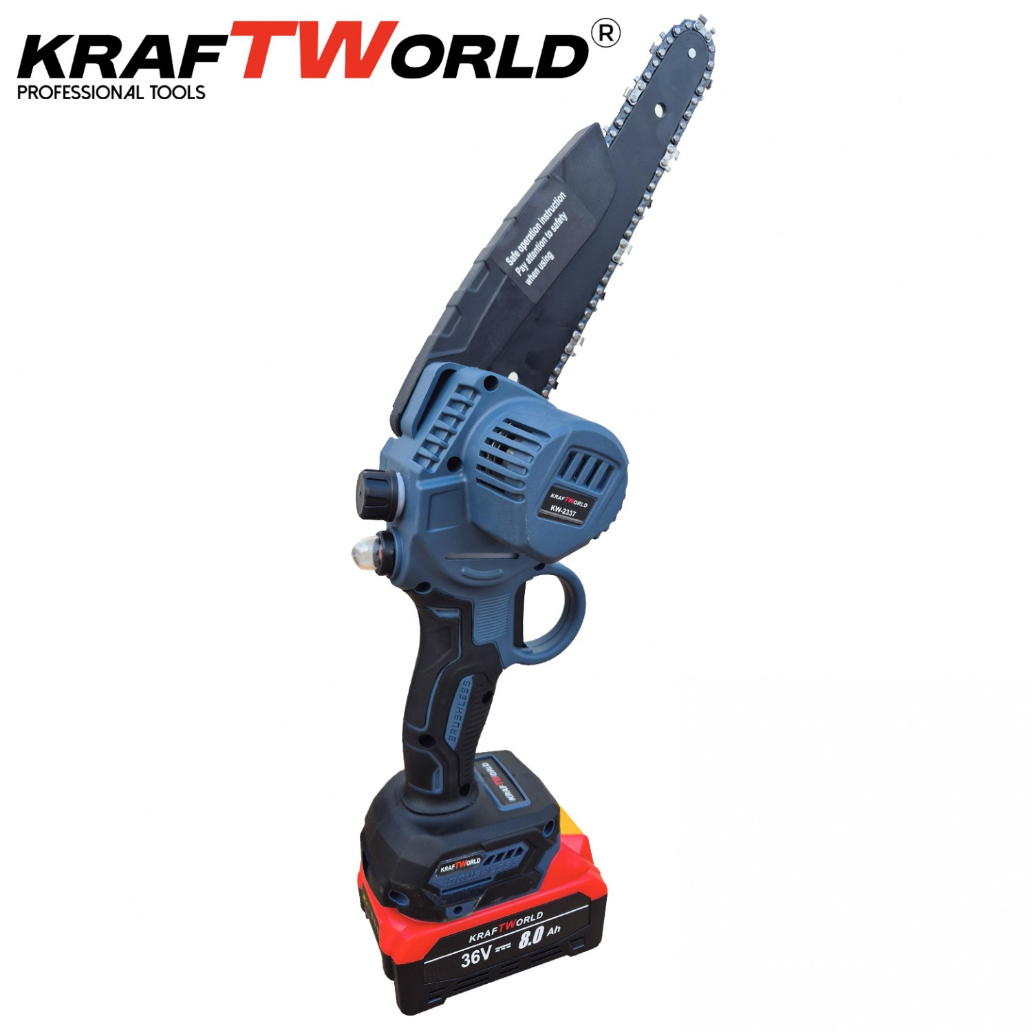Μίνι Αλυσοπρίονο KraftWorld 36V 8Ah με Αυτόματη Λίπανση, Δύο Μπαταρίες και Δύο Αλυσίδες