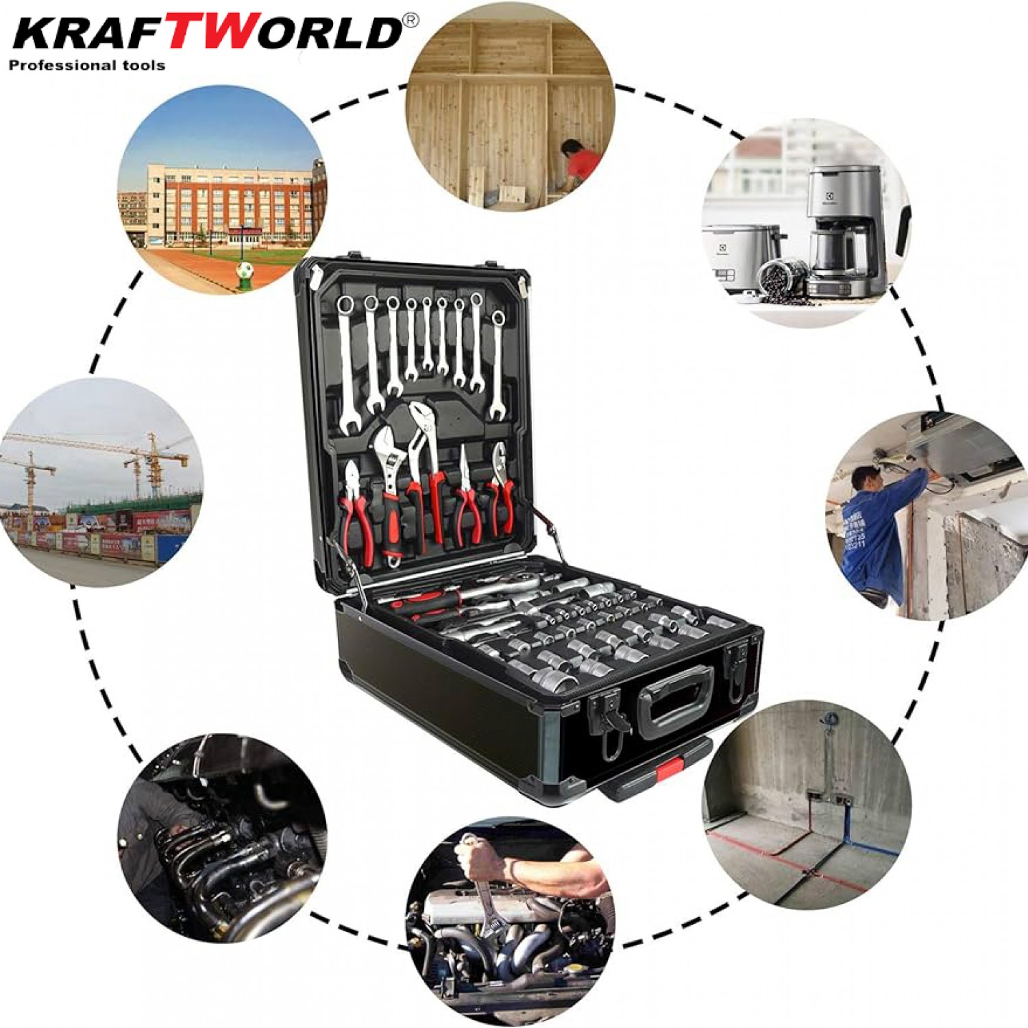 Ενισχυμένο Κουτί με Εργαλεία 1200 Τεμαχίων KraftWorld – Κλειδιά με Καστάνιες, Πένσες, Κατσαβίδια