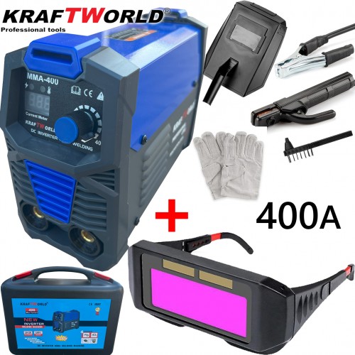 Ηλεκτρικός συγκολλητής Inverter 400A KraftWorld σε βαλίτσα + Αυτόματη Γυαλιά ηλεκτροκόλλησης
