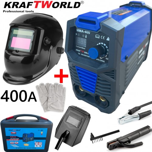 Ηλεκτρικός συγκολλητής Inverter 400A KraftWorld σε βαλίτσα + Αυτόματη Μάσκα ηλεκτροκόλλησης