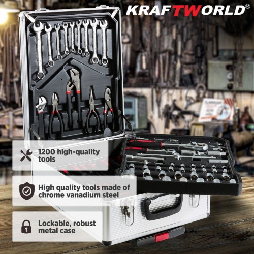 Κουτί με Εργαλεία 1200 Τεμαχίων KraftWorld – Καστάνιες, Κλειδιά, Πένσες, Κατσαβίδια