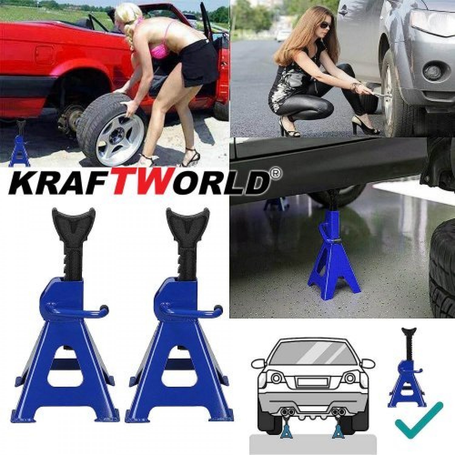 Σετ Υποστηρικτικών Βάσεων Αυτοκινήτου KraftWorld – 3 Τόνων, 2 τεμαχίων