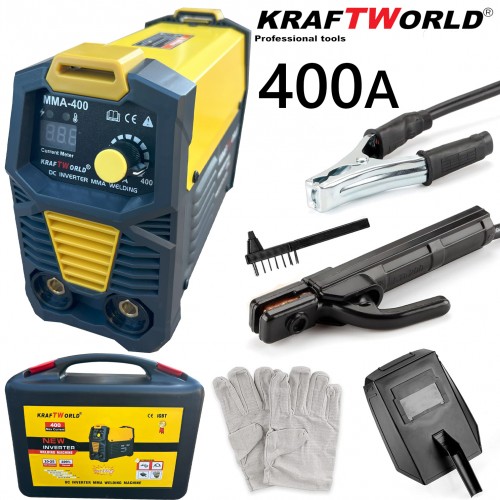 Ηλεκτροσυγκολλητής Inverter 400Α KraftWorld με Οθόνη σε Μεταφορά Βαλίτσα + Δώρα.