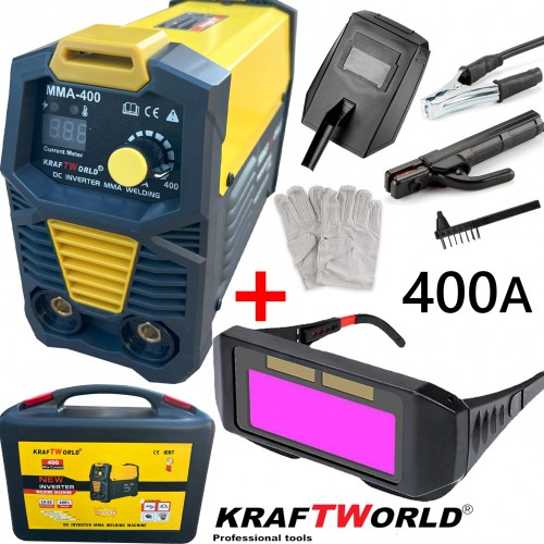 Ηλεκτρικός συγκολλητής Inverter 400A KraftWorld σε βαλίτσα + Αυτόματη Γυαλιά ηλεκτροκόλλησης