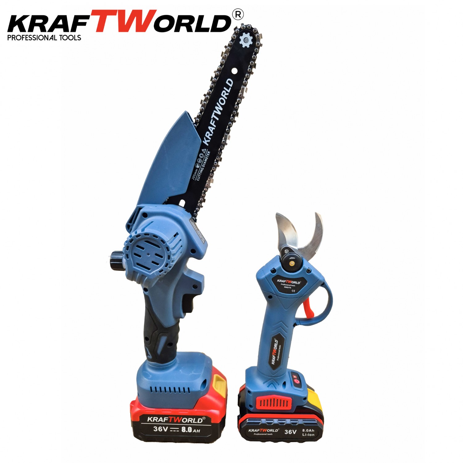 KraftWorld Ασύρματο Σετ – Μίνι Αλυσοπρίονο και Ψαλίδι Κλαδέματος με 4 Μπαταρίες 36V