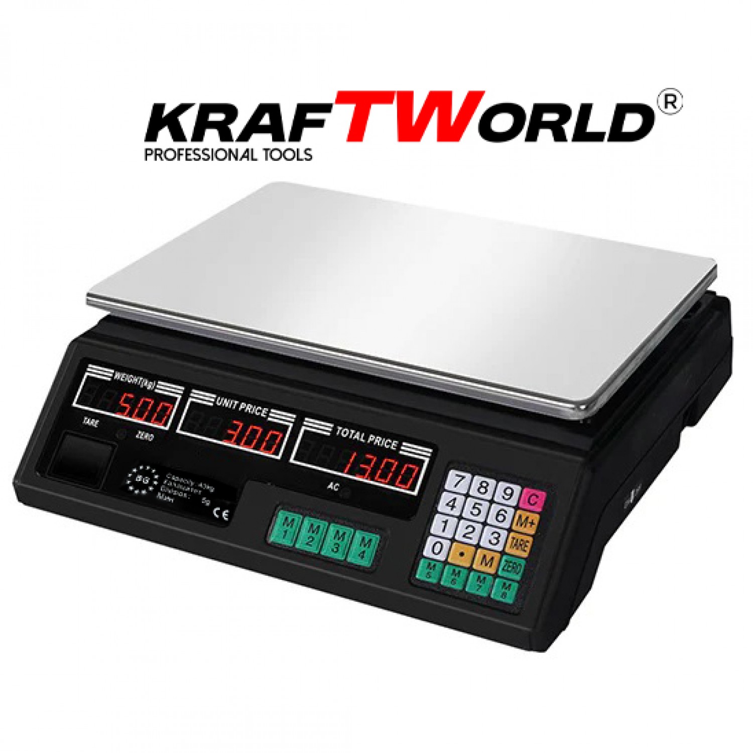 Ψηφιακή Ζυγαριά Λιανικής KraftWorld έως 40 κιλά – Με Μεταλλική Πλατφόρμα και Μνήμη 7 Προϊόντων