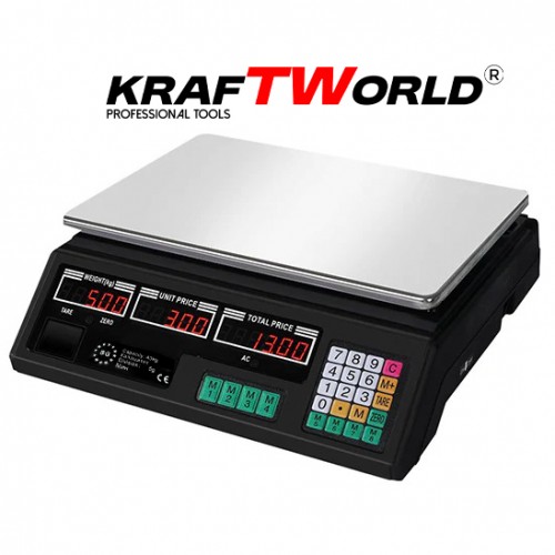 Ψηφιακή Ζυγαριά Λιανικής KraftWorld έως 40 κιλά – Με Μεταλλική Πλατφόρμα και Μνήμη 7 Προϊόντων