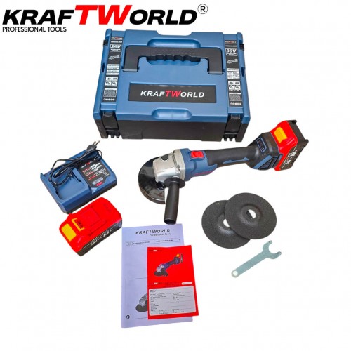 Ασύρματο Γωνιακό Τροχό Kraftworld 36V 8Ah  – Δύο Μπαταρίες