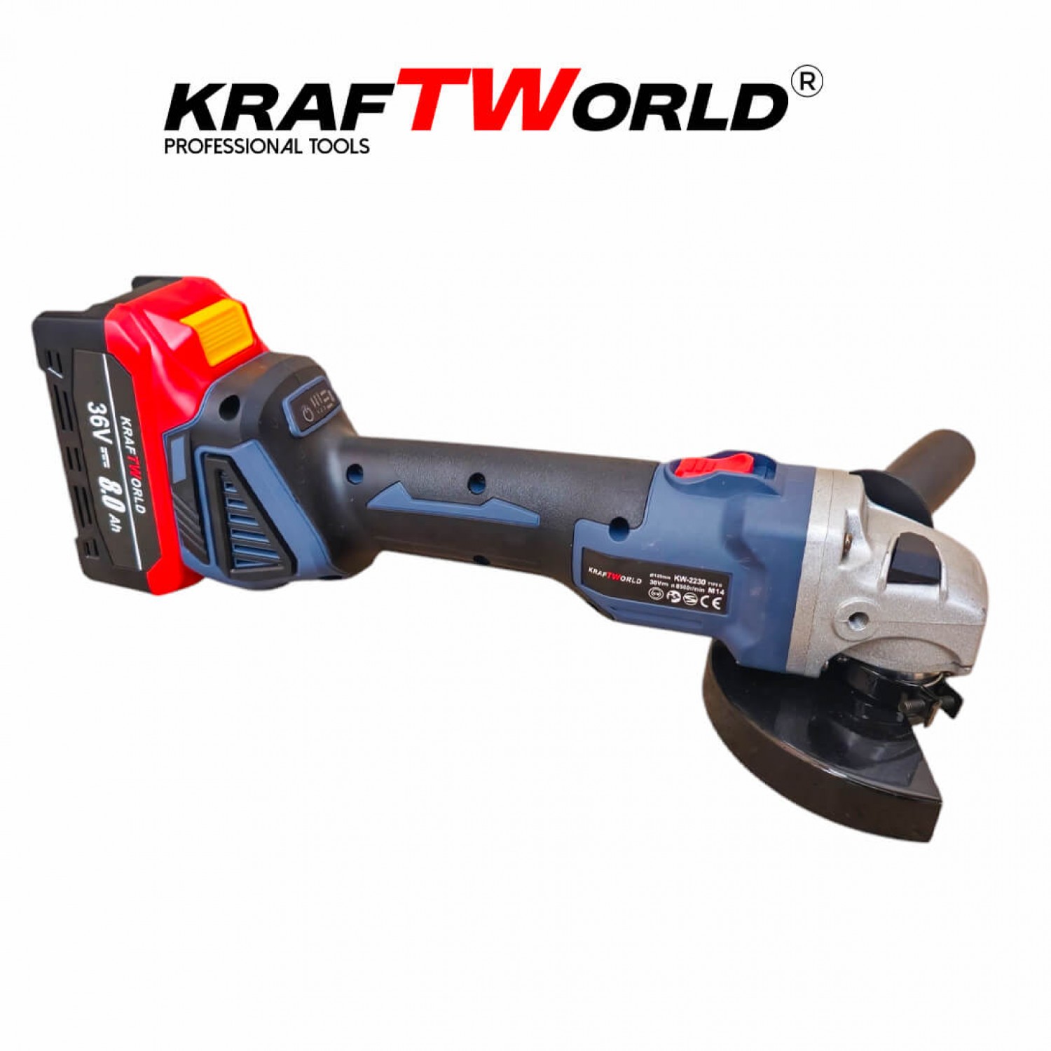 Ασύρματο Γωνιακό Τροχό Kraftworld 36V 8Ah  – Δύο Μπαταρίες