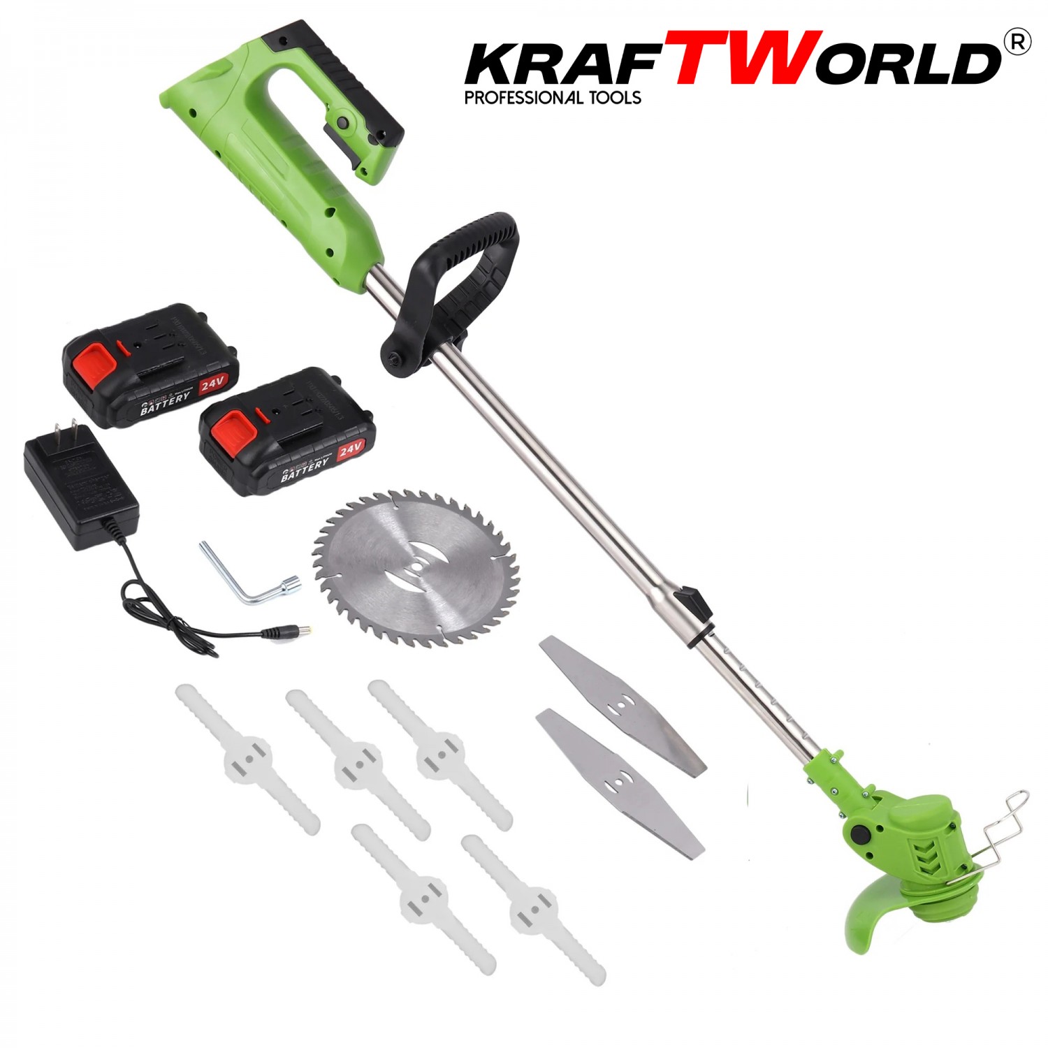Ασύρματο Χορτοκοπτικό 36V 8Ah KraftWorld – Κουρευτική Μηχανή με 2 Μπαταρίες & Φορτιστή