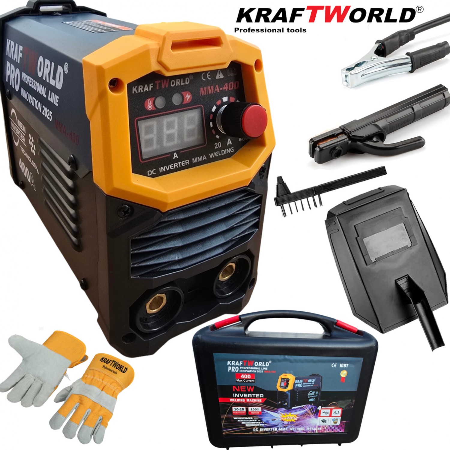 Ηλεκτροσυγκολλητής Inverter KraftWorld με Οθόνη σε Μεταφορά Βαλίτσα + Δώρα