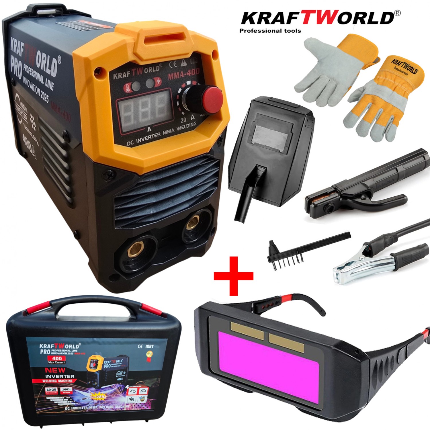Ηλεκτρικός συγκολλητής Inverter KraftWorld σε βαλίτσα + Αυτόματη Γυαλιά ηλεκτροκόλλησης