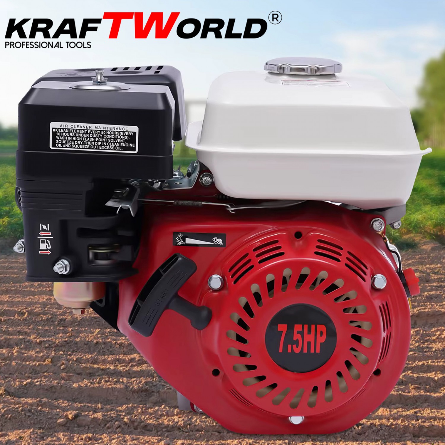 KraftWorld 7.5HP: Τετράχρονος Κινητήρας για  Σκαπτική Μηχανή και Γεννήτριες