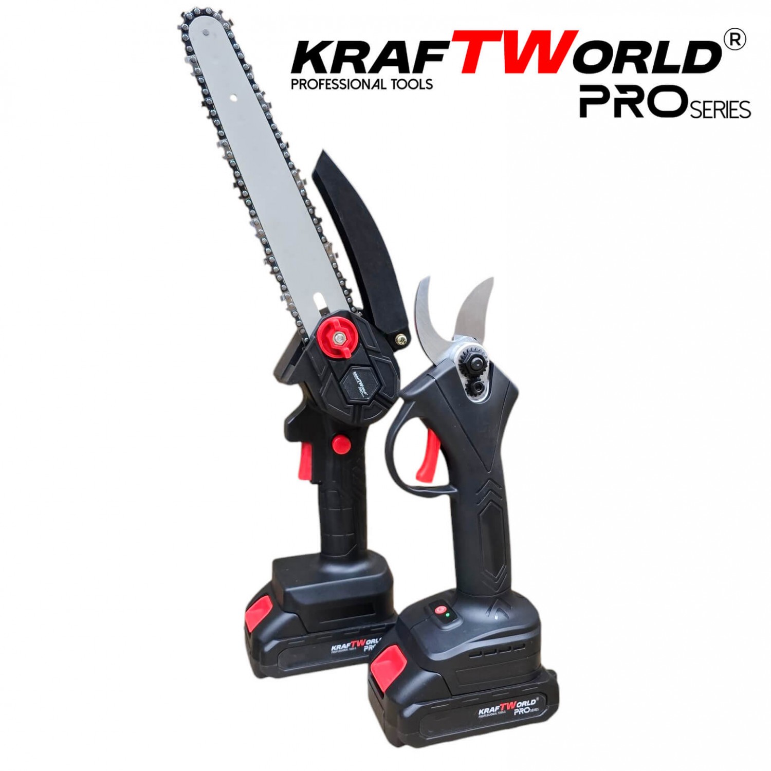Σετ KraftWorld 2 σε 1: Μίνι Αλυσοπρίονο (15 & 20 εκ.) & Κλαδευτήρι με 2 Μπαταρίες 24V