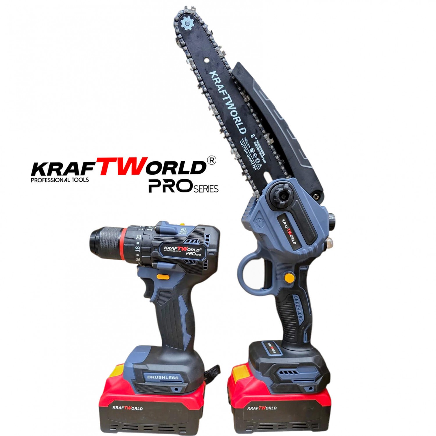 Επαγγελματικό Σετ KraftWorld – Brushless Δραπανοκατσάβιδο & Αλυσοπρίονο με Αυτόματη Λίπανση