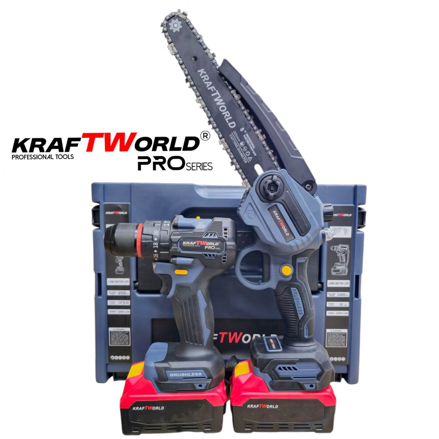Επαγγελματικό Σετ KraftWorld – Brushless Δραπανοκατσάβιδο & Αλυσοπρίονο με Αυτόματη Λίπανση