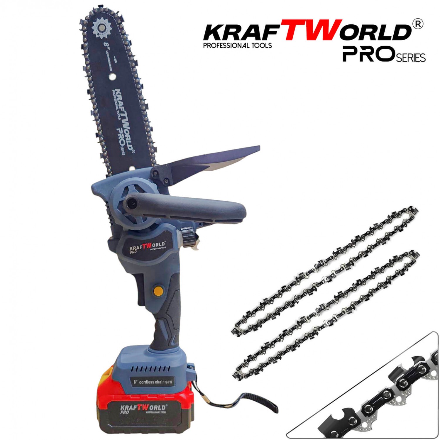 Επαγγελματικό Αλυσοπρίονο Μπαταρίας KraftWorld με Αυτόματη Λίπανση & 2 Μπαταρίες & Brushless Κινητήρας