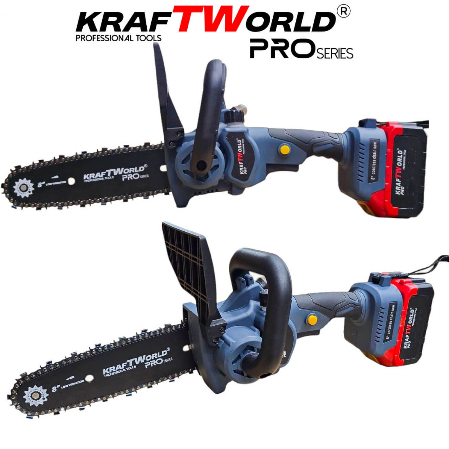 Επαγγελματικό Αλυσοπρίονο Μπαταρίας KraftWorld με Αυτόματη Λίπανση & 2 Μπαταρίες & Brushless Κινητήρας