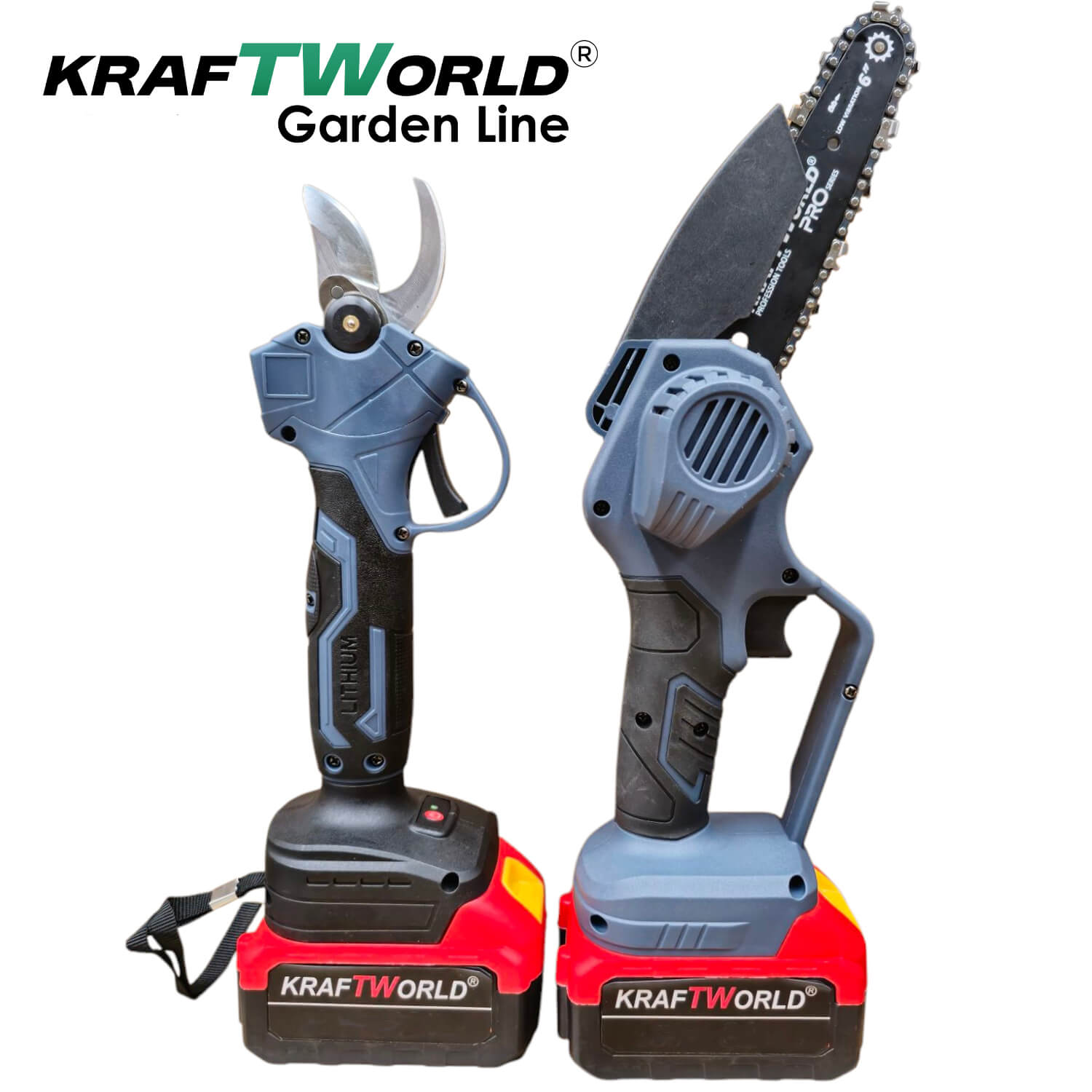 Ασύρματο Σετ Κήπου KraftWorld 3 σε 1 – Κλαδευτήρι, Αλυσοπρίονο & Τηλεσκοπικό Κοντάρι - ΠΛΗΡΕΣ ΣΕΤ