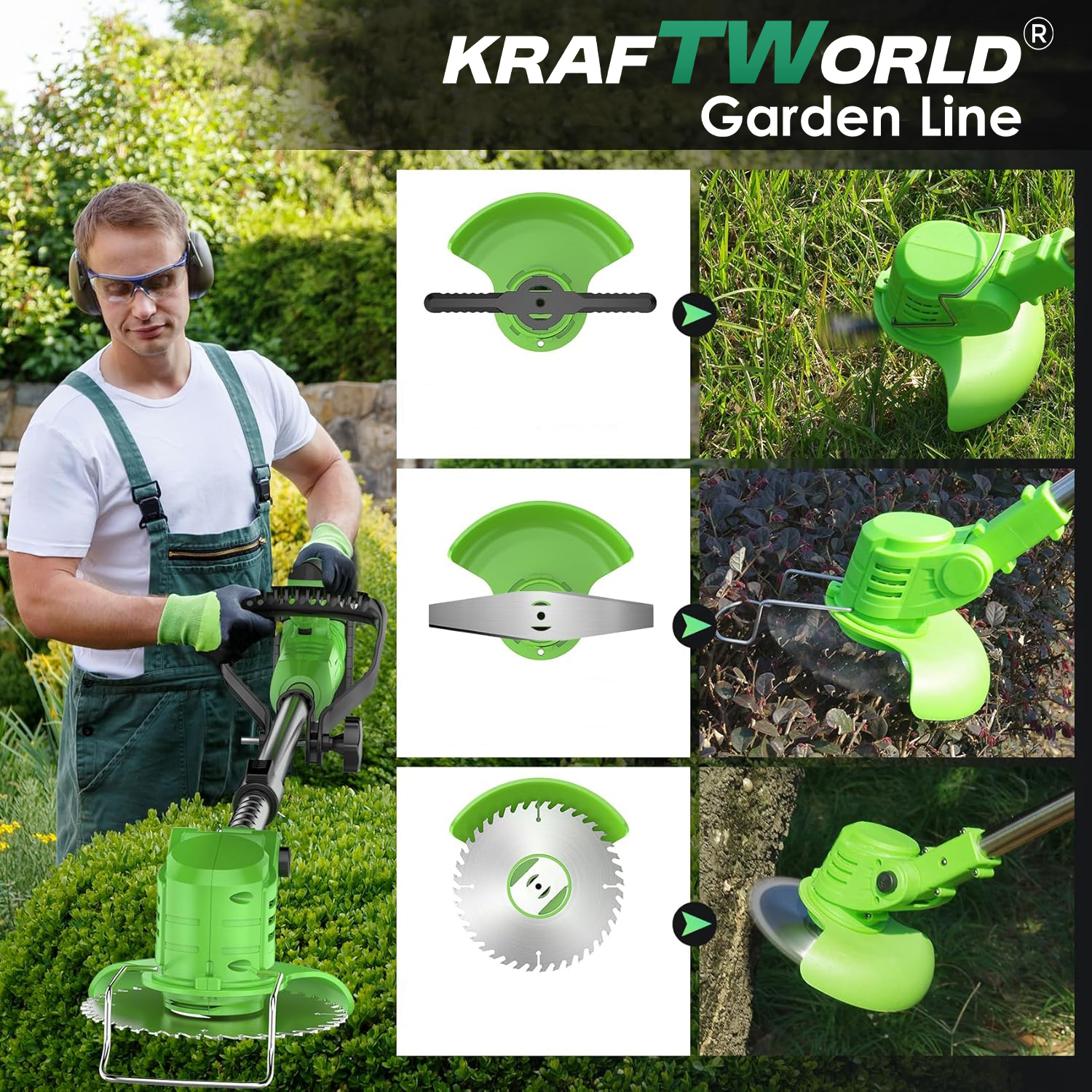 Ασύρματο Τρίμερ Μπαταρίας KraftWorld - Χορτοκοπτικό με Τροχούς & 2 Μπαταρίες & Σετ Λεπίδων