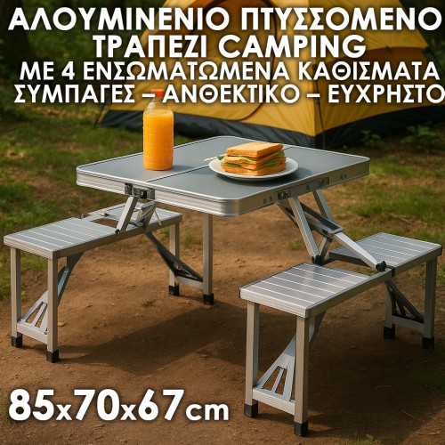 Αλουμινένιο Πτυσσόμενο Τραπέζι Camping με 4 Καθίσματα – Ανθεκτικό έως 100 kg