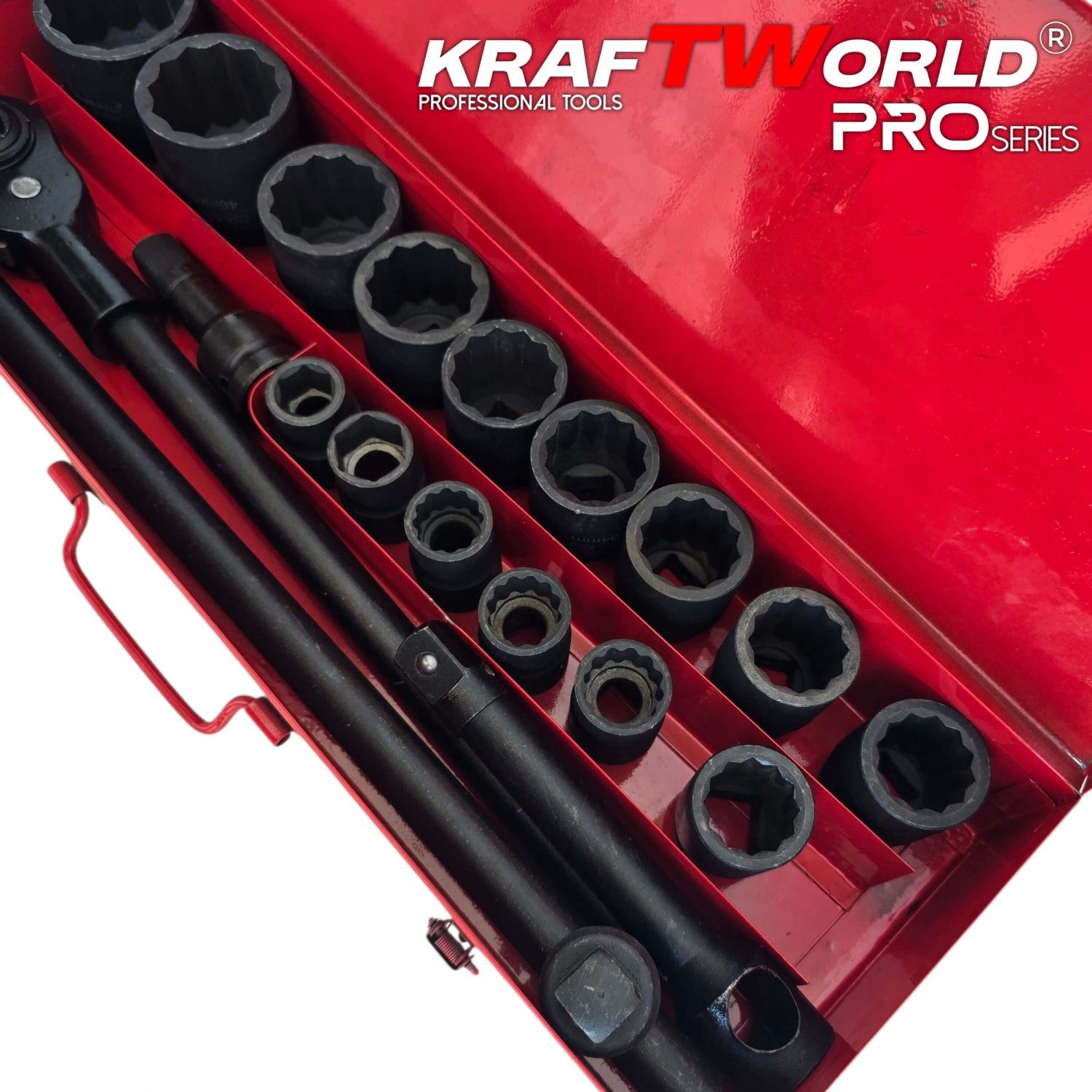 Σετ Κρουστικά Καρυδάκια KraftWorld 21 τεμ. – 3/4″ με 12γωνα καρυδάκια για βαρέα φορτηγά