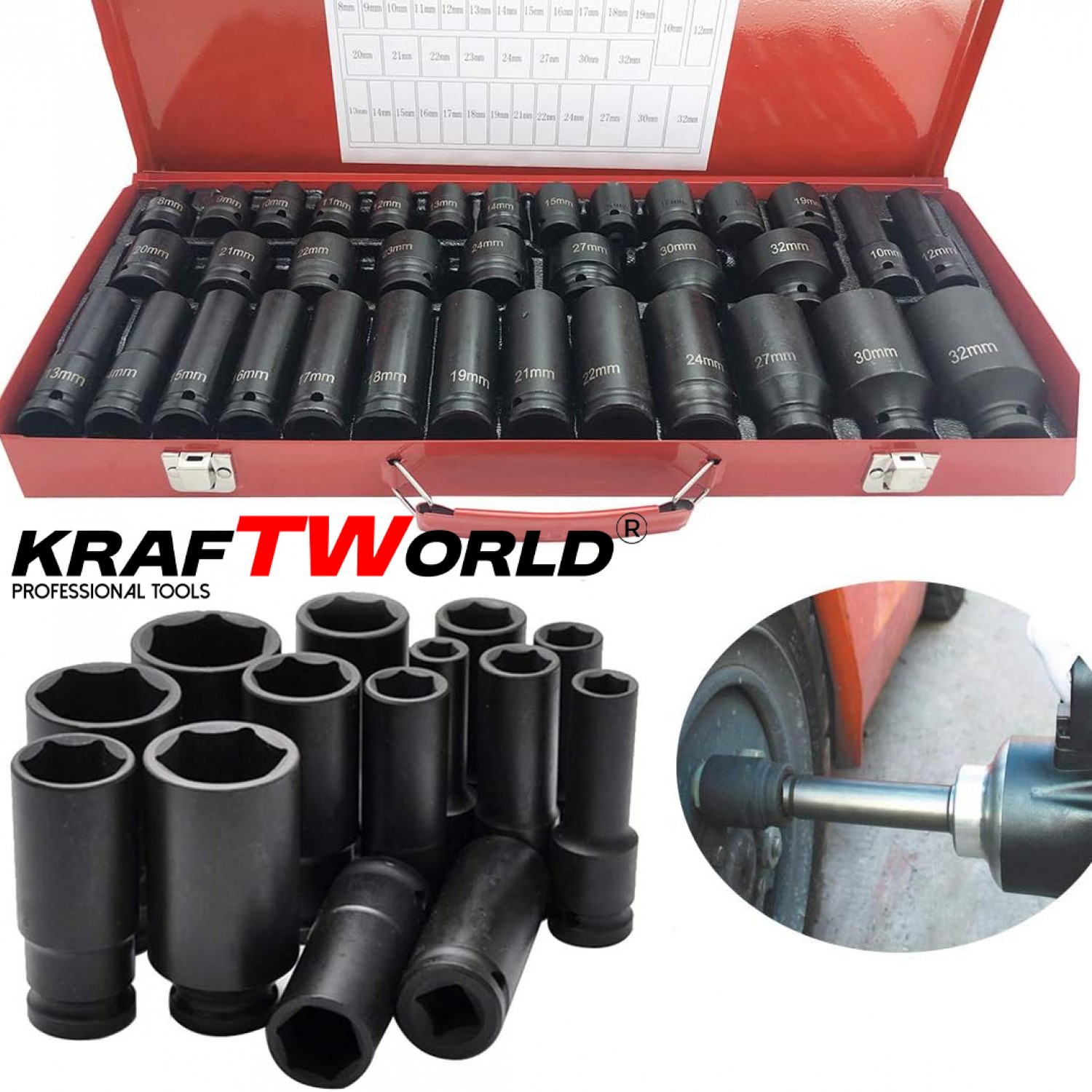 Καρυδάκια 1/2″ αέρος εξάγωνα KraftWorld 35 τεμαχίων - Κρουστικά Καρυδάκια