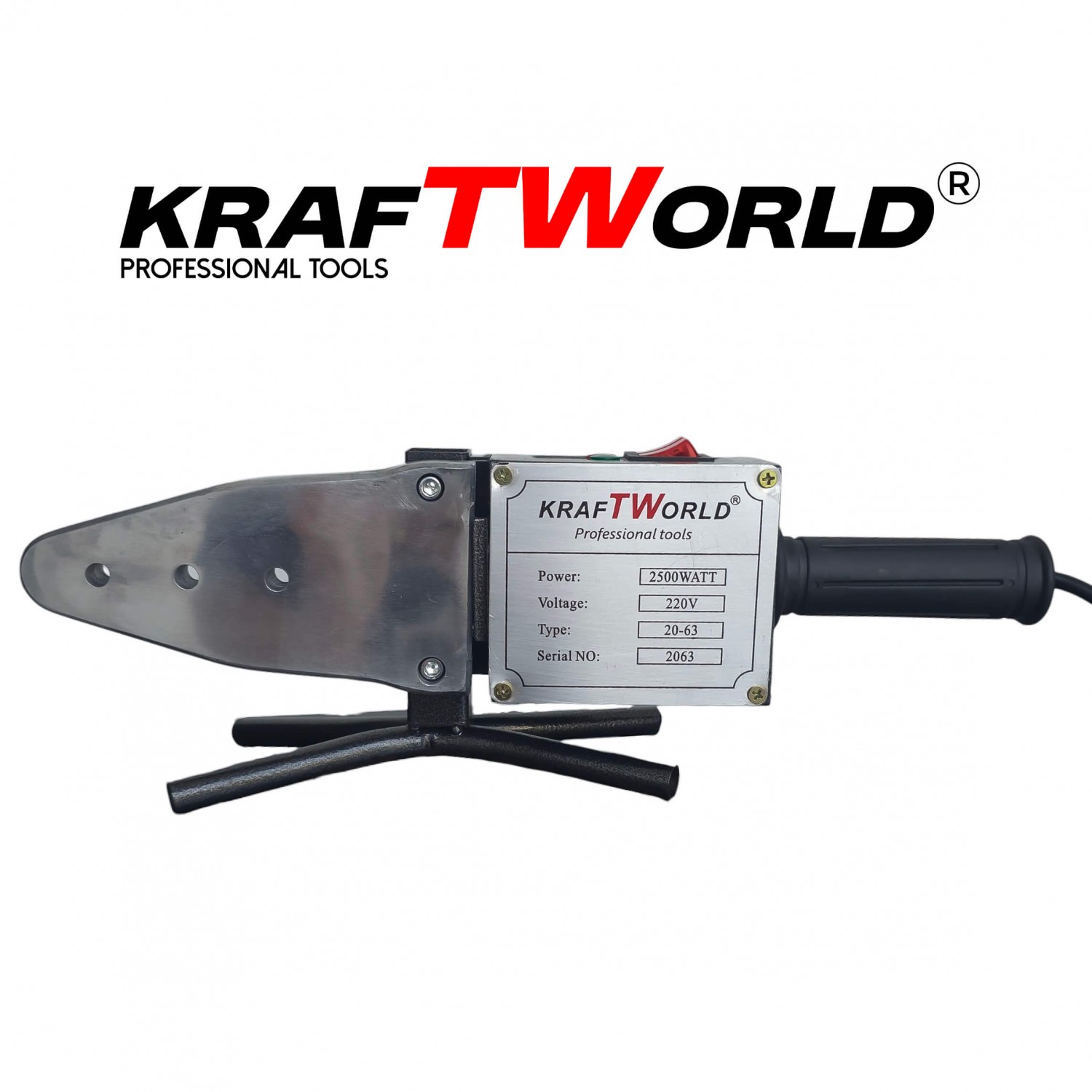 Συσκευή θερμοκόλλησης πλαστικών σωλήνων KraftWorld 2500W για PPR Σωλήνες Ø20–63 mm + Ψαλίδι & Αξεσουάρ σε Μεταλλική Βαλίτσα