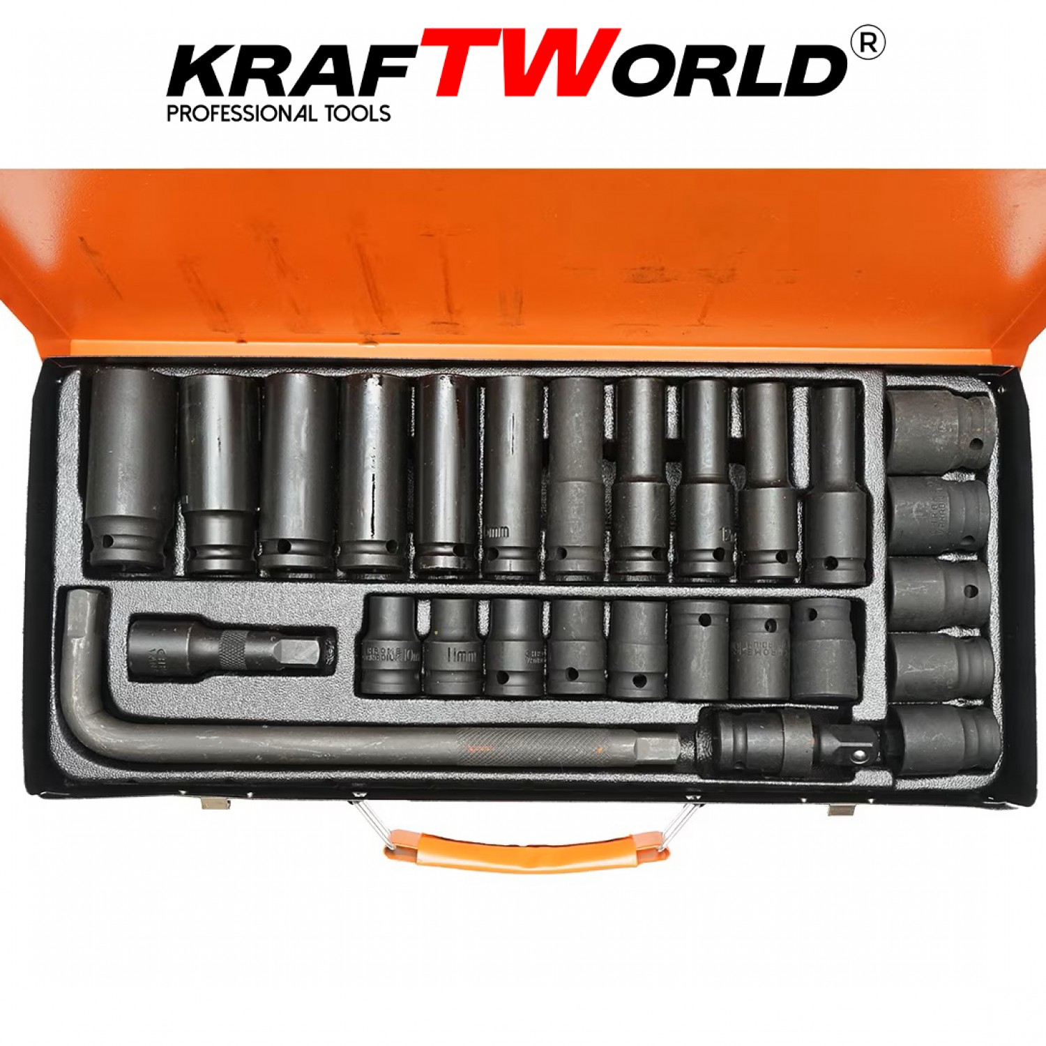 Σετ Κρουστικά Καρυδάκια KraftWorld 27 τεμ. – 1/2″ με Προέκταση & Αρθρωτό