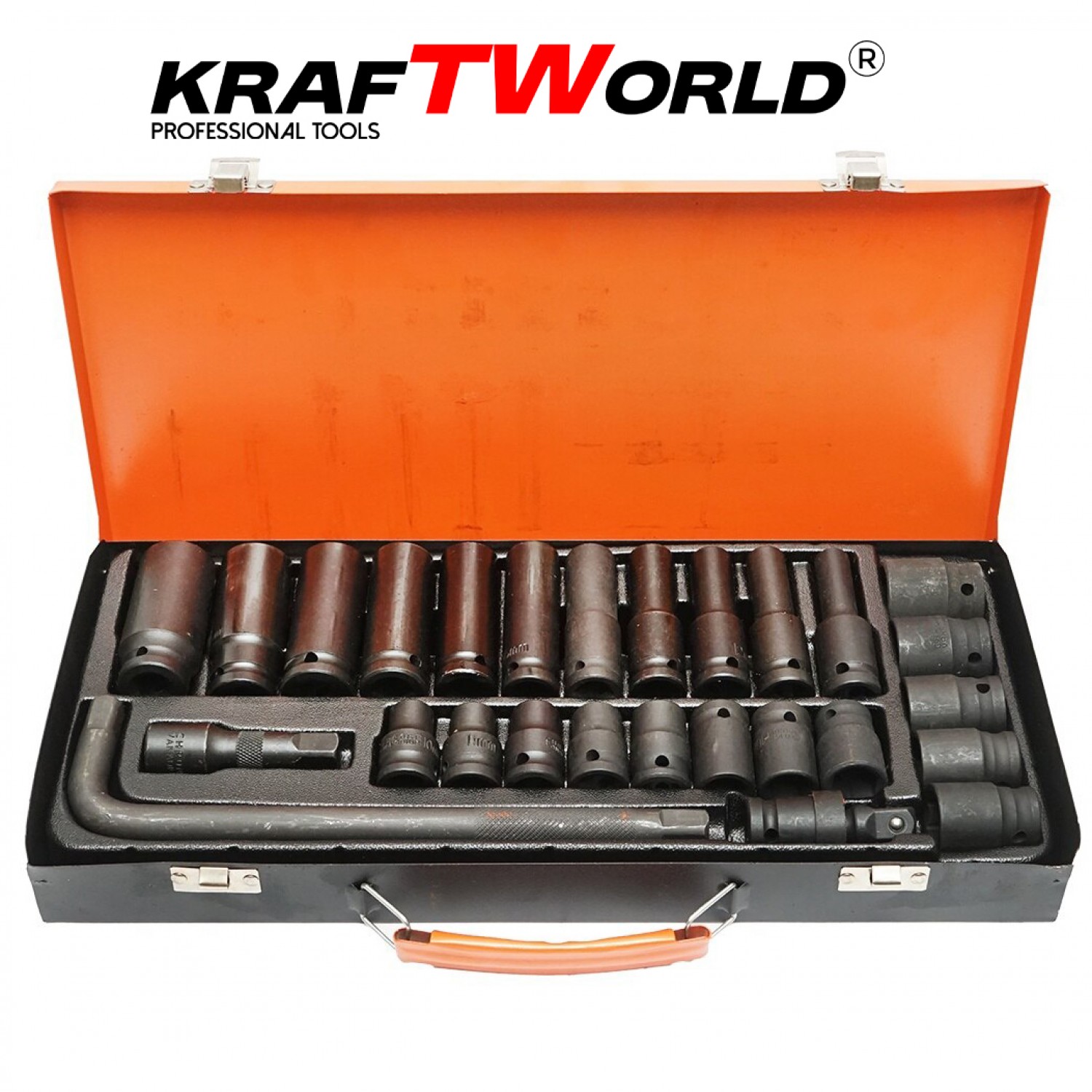 Σετ Κρουστικά Καρυδάκια KraftWorld 27 τεμ. – 1/2″ με Προέκταση & Αρθρωτό
