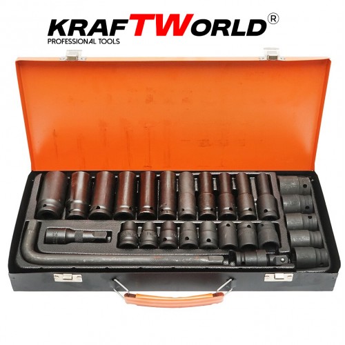 Σετ Κρουστικά Καρυδάκια KraftWorld 27 τεμ. – 1/2″ με Προέκταση & Αρθρωτό
