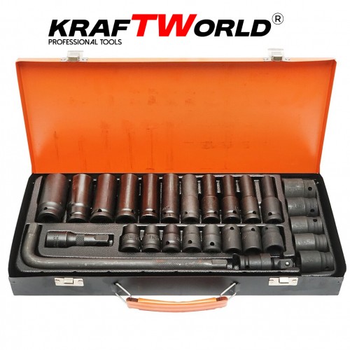 Σετ Κρουστικά Καρυδάκια KraftWorld 27 τεμ. – 1/2″ με Προέκταση & Αρθρωτό