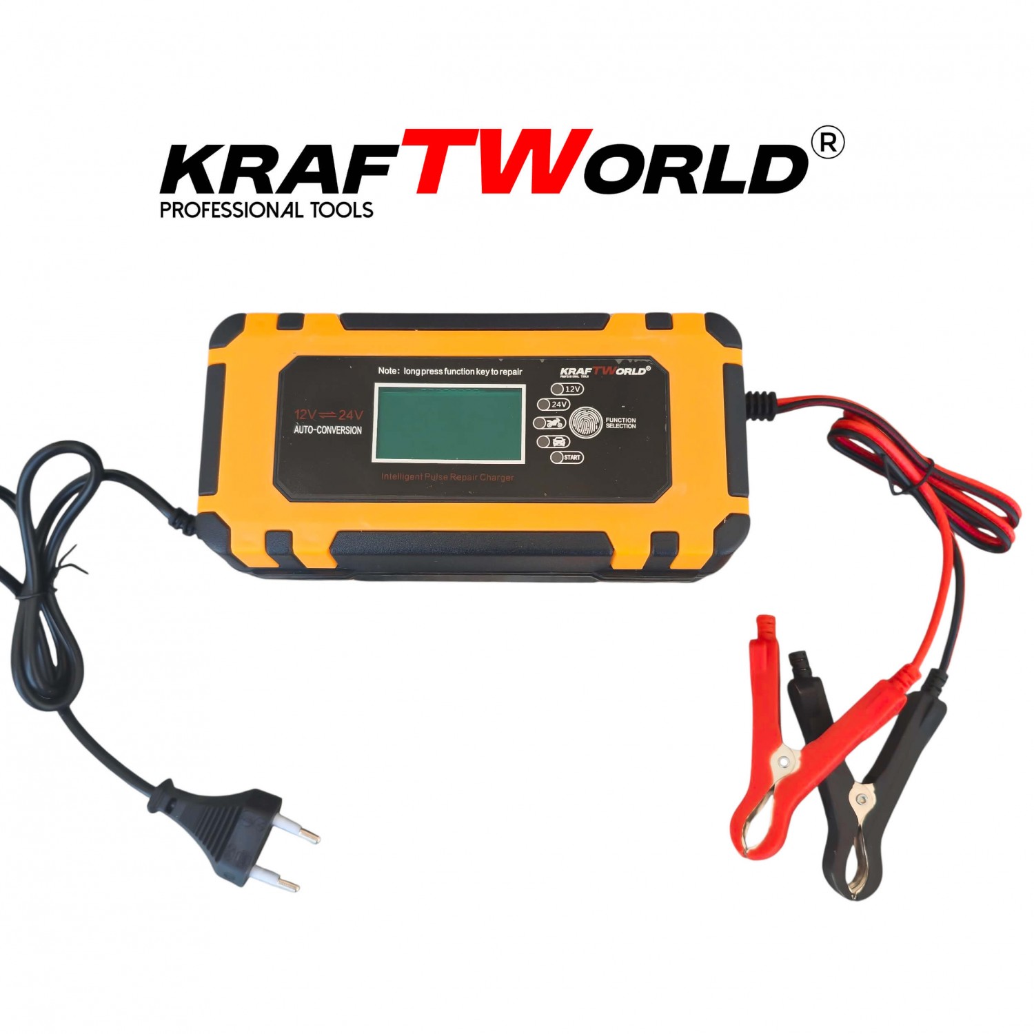 Αυτόματος Φορτιστής Μπαταριών KraftWorld 12V – LCD Οθόνη & Λειτουργία Επισκευής