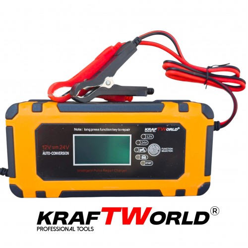 Αυτόματος Φορτιστής Μπαταριών KraftWorld 12V – LCD Οθόνη & Λειτουργία Επισκευής