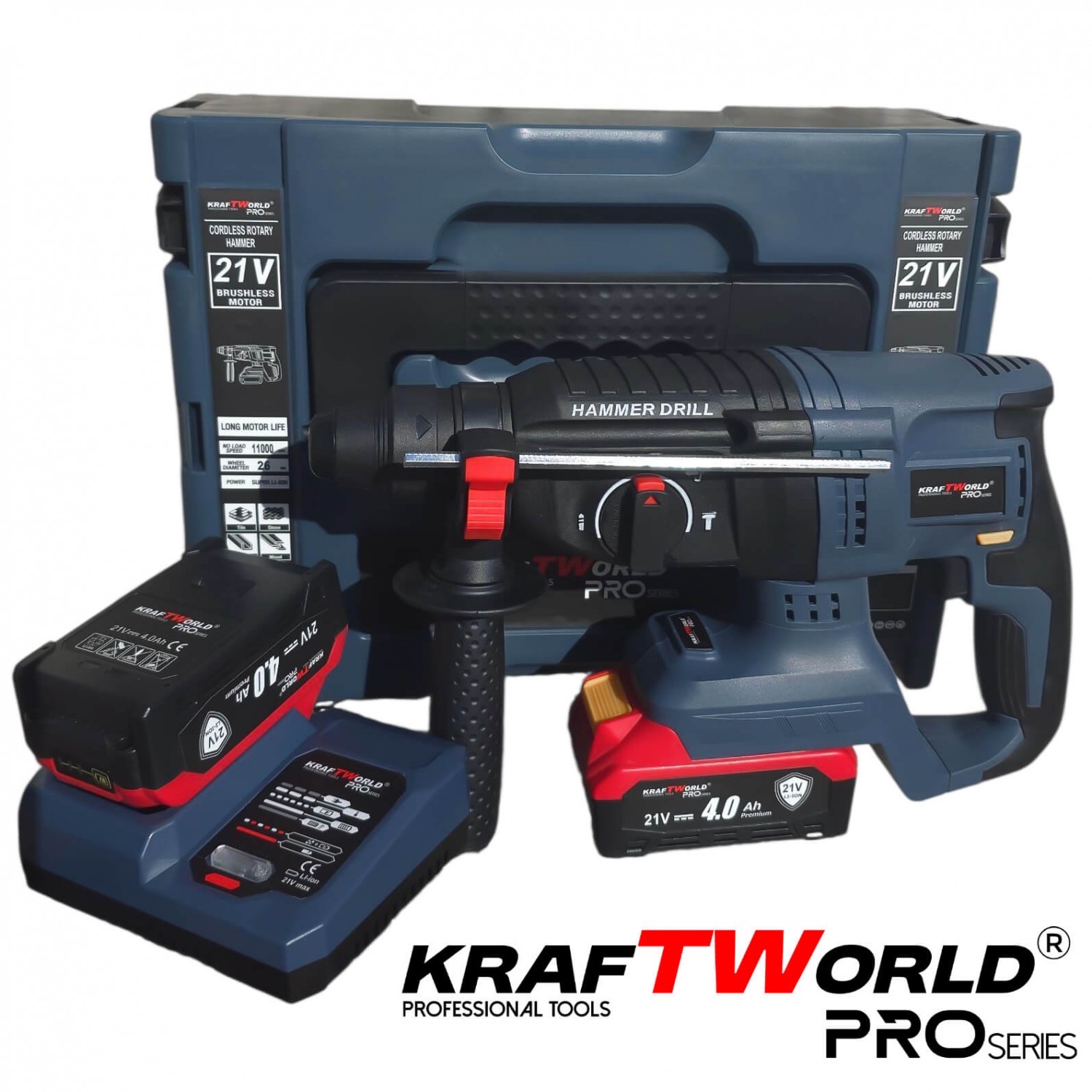 Περιστροφικό Πιστολέτο Μπαταρίας SDS-Plus 21V Brushless με 2 Μπαταρίες 4.0Ah – Kraftworld PRO Series.